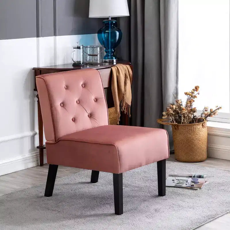 Fauteuil d'appoint en velours 2 pièces, sans accoudoirs avec capitonnage et coussin en mousse haute densité de qualité supérieure