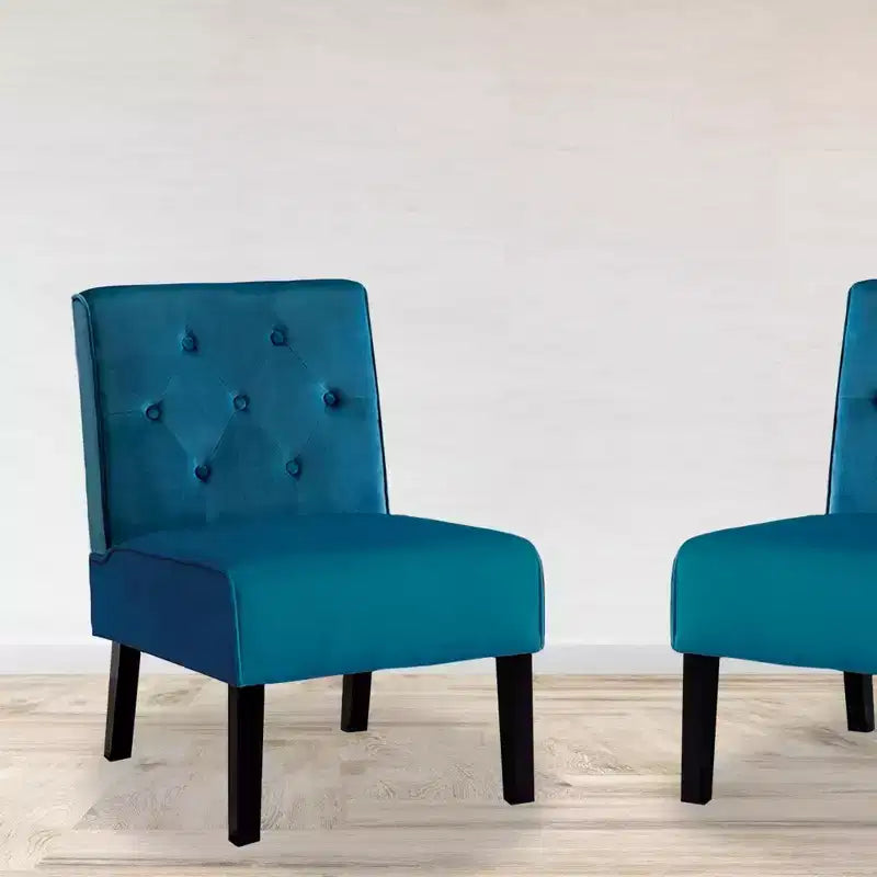 2 Piece Velvet Fabric Accent Chair, Armless Chair with Button Tufted Pattern and Premium High Density Foam Cushion