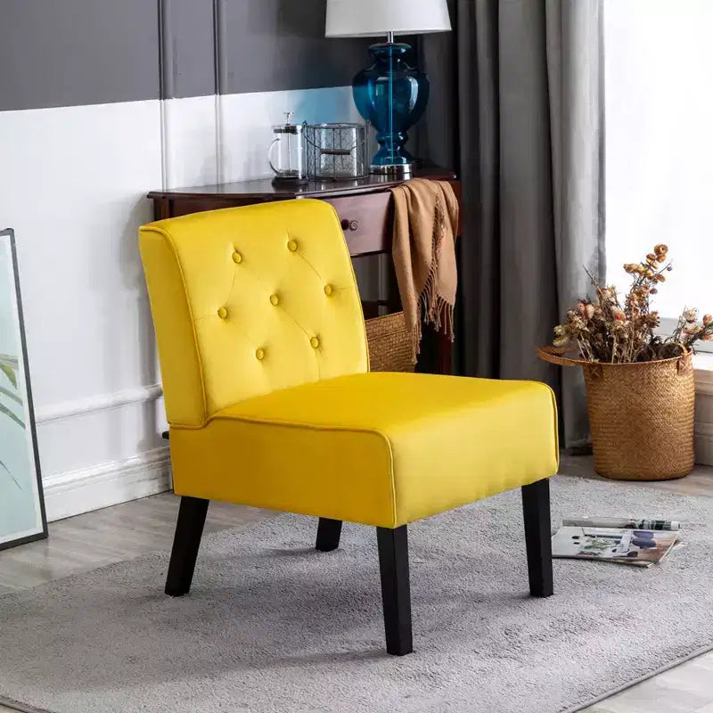 Fauteuil d'appoint en velours 2 pièces, sans accoudoirs avec capitonnage et coussin en mousse haute densité de qualité supérieure