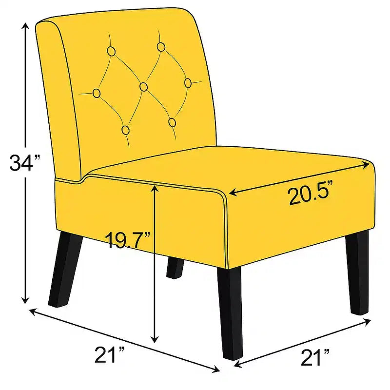 Fauteuil d'appoint en velours 2 pièces, sans accoudoirs avec capitonnage et coussin en mousse haute densité de qualité supérieure