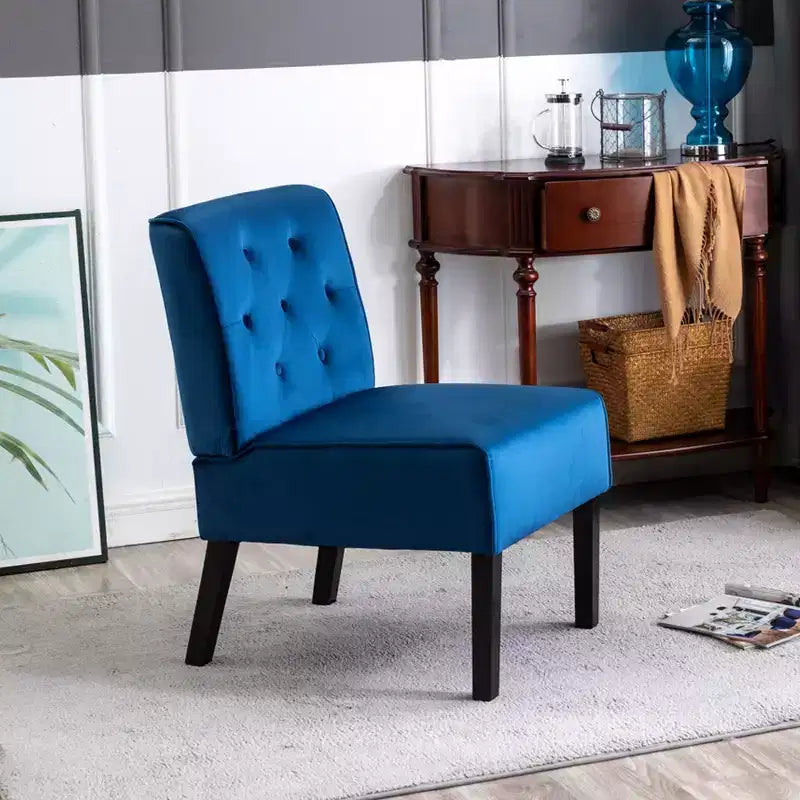 Fauteuil d'appoint en velours 2 pièces, sans accoudoirs avec capitonnage et coussin en mousse haute densité de qualité supérieure