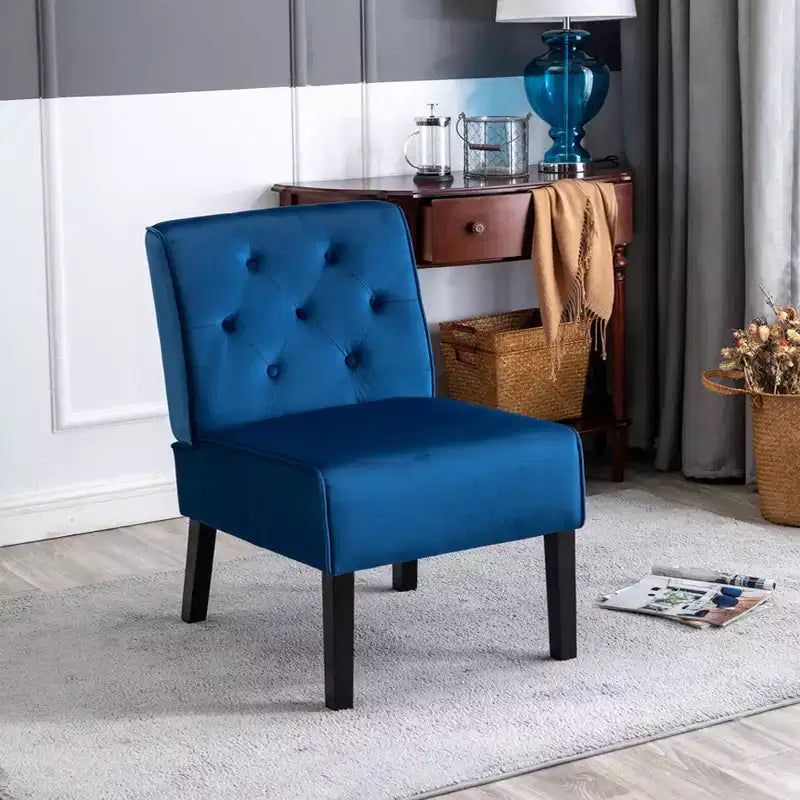 2 Piece Velvet Fabric Accent Chair, Armless Chair with Button Tufted Pattern and Premium High Density Foam Cushion