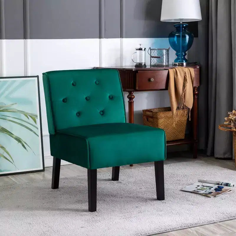 2 Piece Velvet Fabric Accent Chair, Armless Chair with Button Tufted Pattern and Premium High Density Foam Cushion