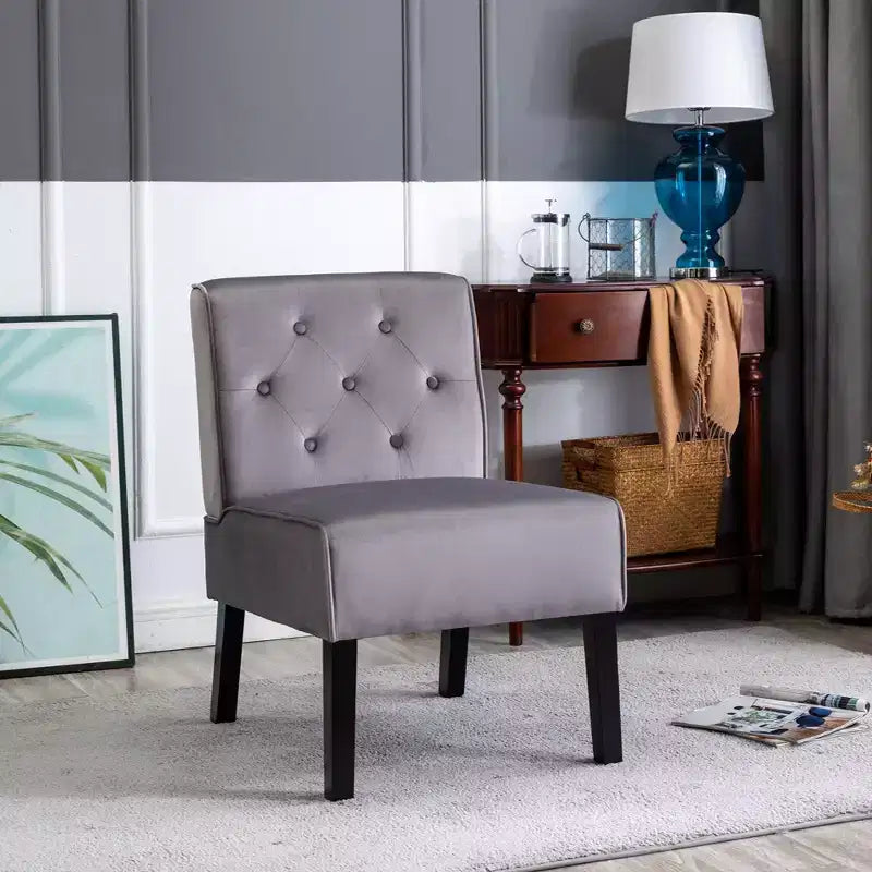 2 Piece Velvet Fabric Accent Chair, Armless Chair with Button Tufted Pattern and Premium High Density Foam Cushion