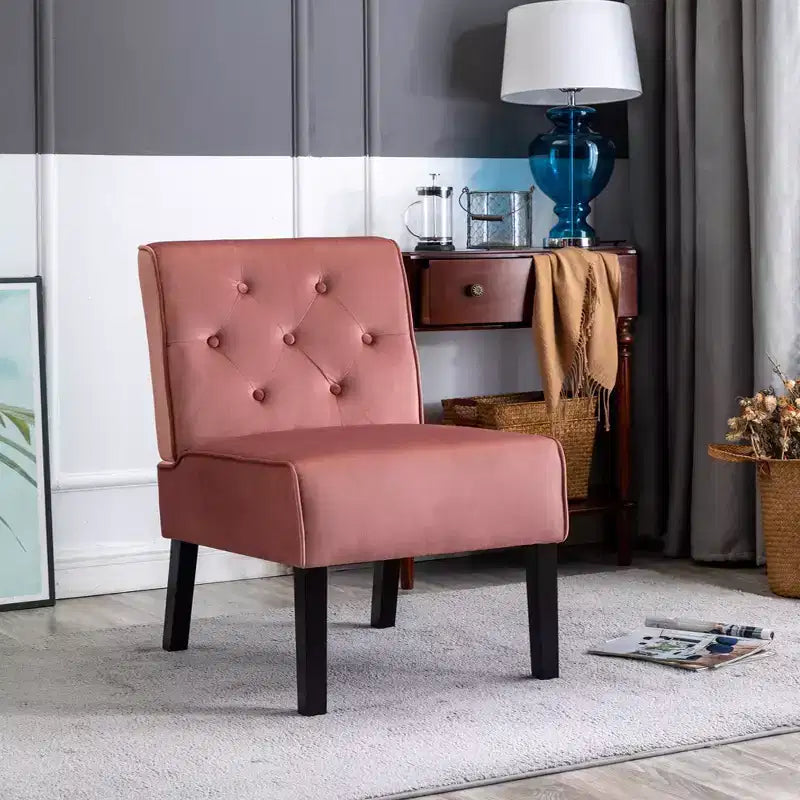 2 Piece Velvet Fabric Accent Chair, Armless Chair with Button Tufted Pattern and Premium High Density Foam Cushion