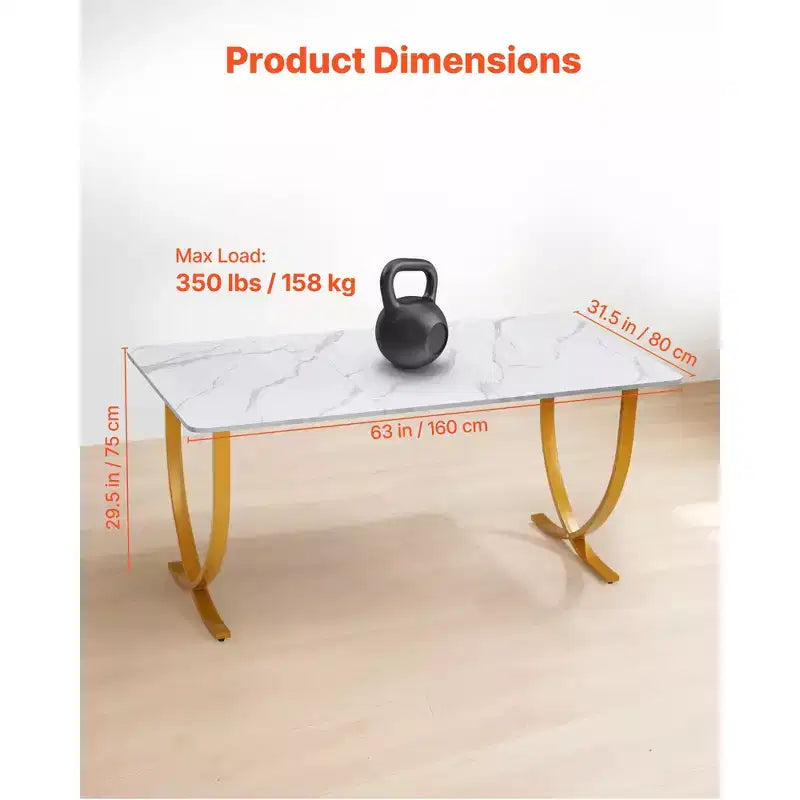 Executive Desk, 63Wx31.5D Large Office Desk,Modern Computer Table Conference Meeting Room Table,Business Furniture Enlarged Desktop,White+Gold