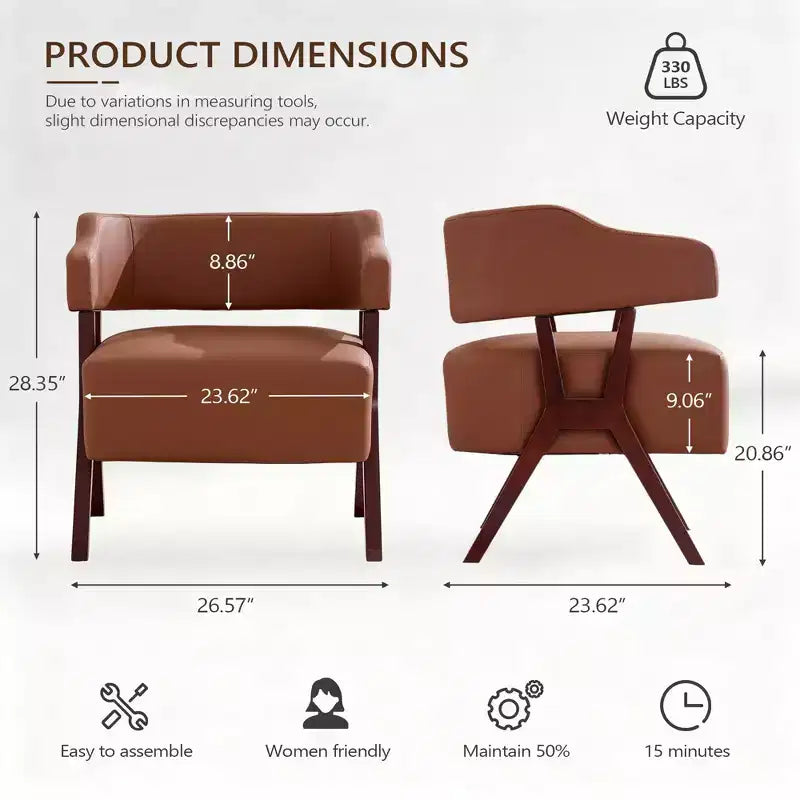 Fauteuil d'appoint rembourré du milieu du siècle avec assise en similicuir et cadre en bois massif