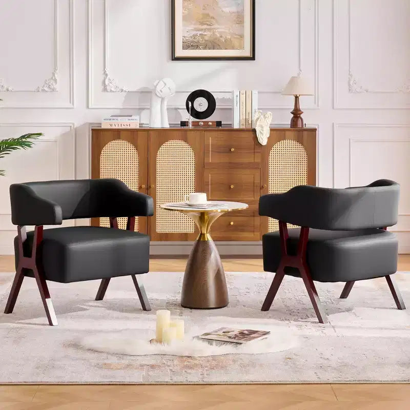 TYBOATLE Upholstered Mid Century Accent Chair with Faux Leather Wrapped Seat & Solid Wood Frame
