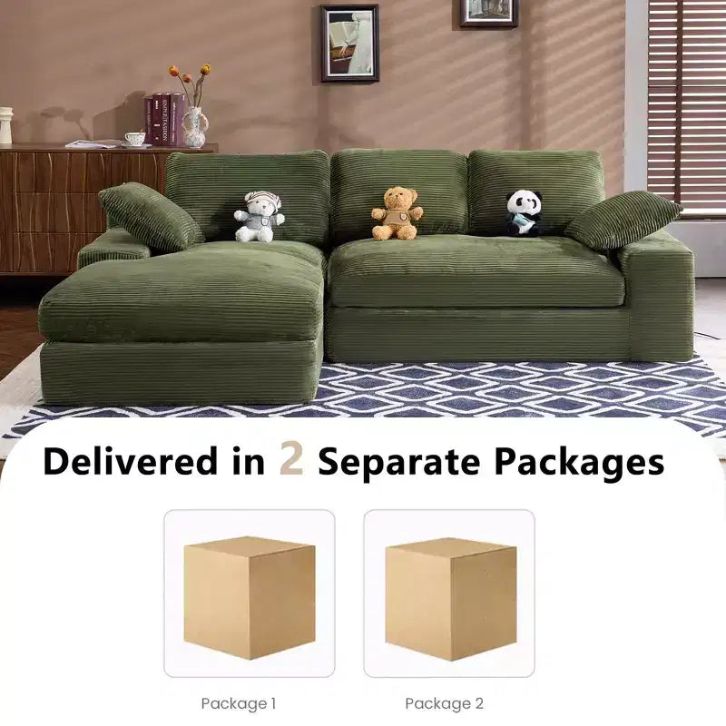 Canapé compact en velours côtelé - Doux pour la peau avec 3 coussins de dossier et 2 coussins décoratifs