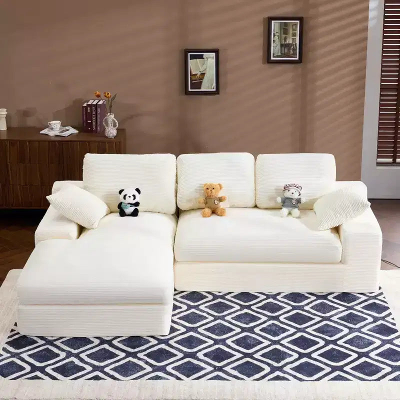 Canapé compact en velours côtelé - Doux pour la peau avec 3 coussins de dossier et 2 coussins décoratifs