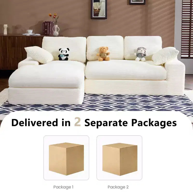 Canapé compact en velours côtelé - Doux pour la peau avec 3 coussins de dossier et 2 coussins décoratifs