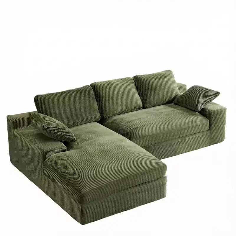 Clihome Corduroy Compressed Sofa - Soft Skin-Friendly with 3 Back Cushions & 2 Throw Pillows