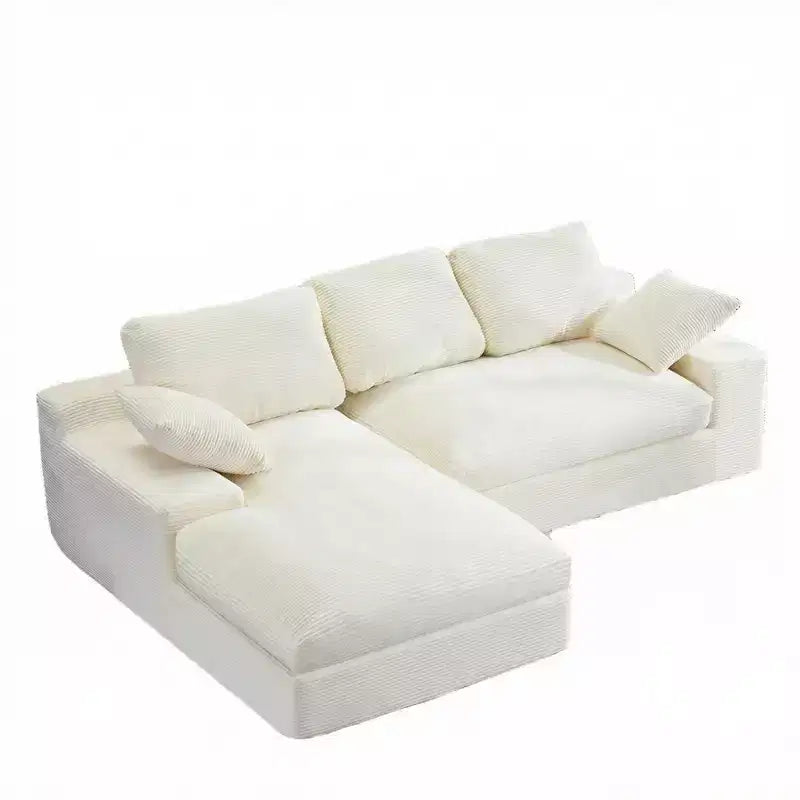 Corduroy Compressed Sofa - Soft Skin-Friendly with 3 Back Cushions & 2 Throw Pillows