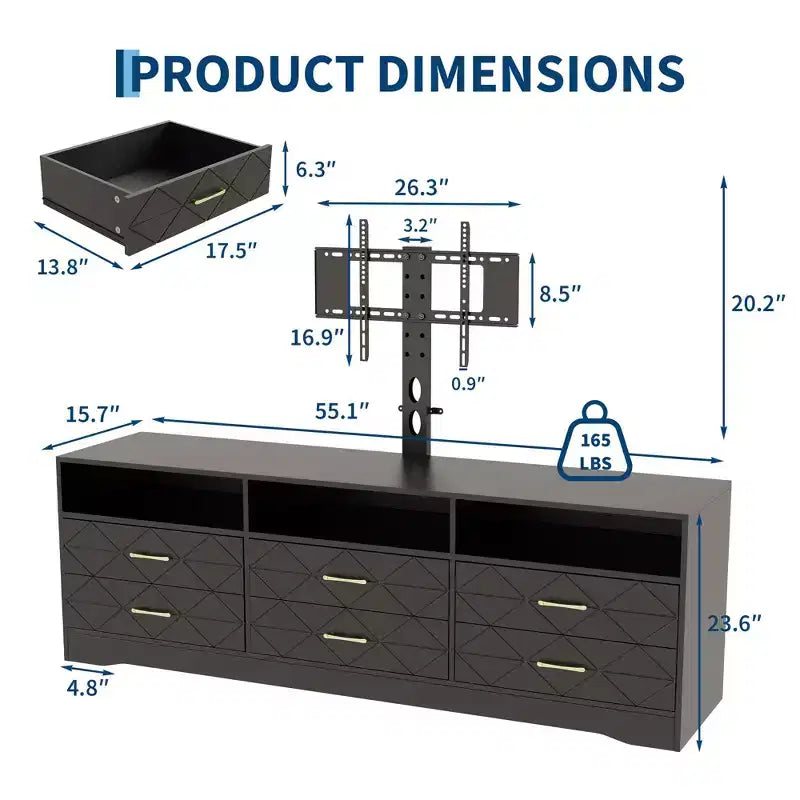 TV Stand with Mount for 35-85 Inch TVs, 6 Drawer Entertainment Center, Adjustable Media Console Storage for Living Room