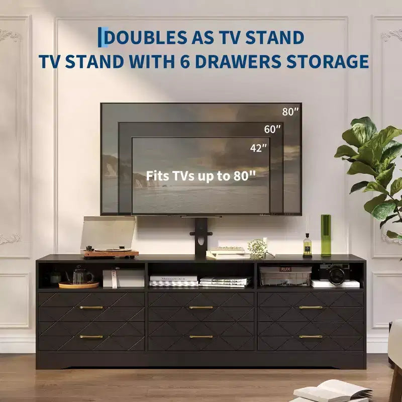 TV Stand with Mount for 35-85 Inch TVs, 6 Drawer Entertainment Center, Adjustable Media Console Storage for Living Room