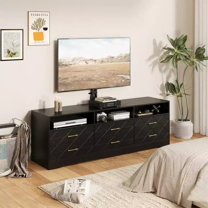 TV Stand with Mount for 35-85 Inch TVs, 6 Drawer Entertainment Center, Adjustable Media Console Storage for Living Room