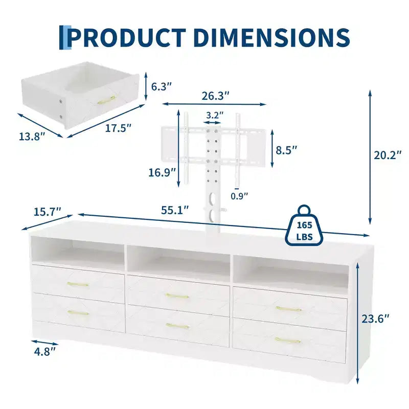 TV Stand with Mount for 35-85 Inch TVs, 6 Drawer Entertainment Center, Adjustable Media Console Storage for Living Room