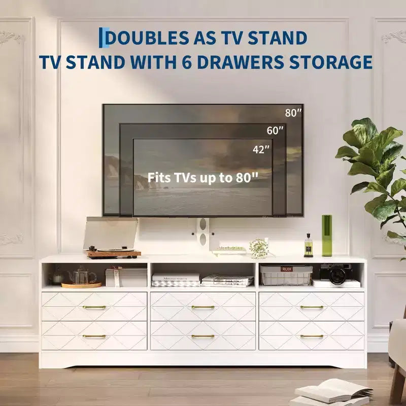 TV Stand with Mount for 35-85 Inch TVs, 6 Drawer Entertainment Center, Adjustable Media Console Storage for Living Room