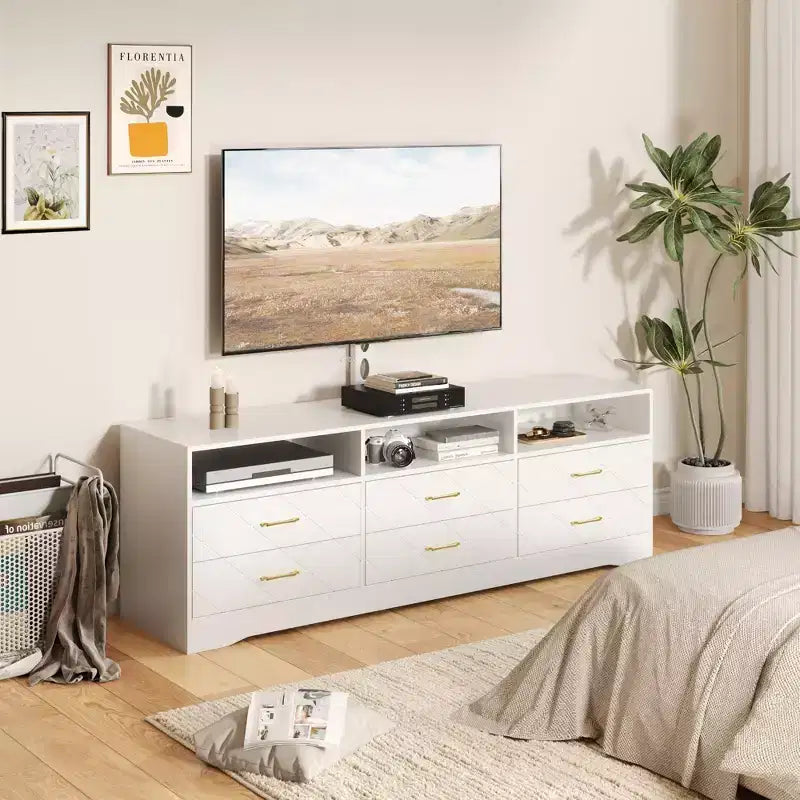 TV Stand with Mount for 35-85 Inch TVs, 6 Drawer Entertainment Center, Adjustable Media Console Storage for Living Room