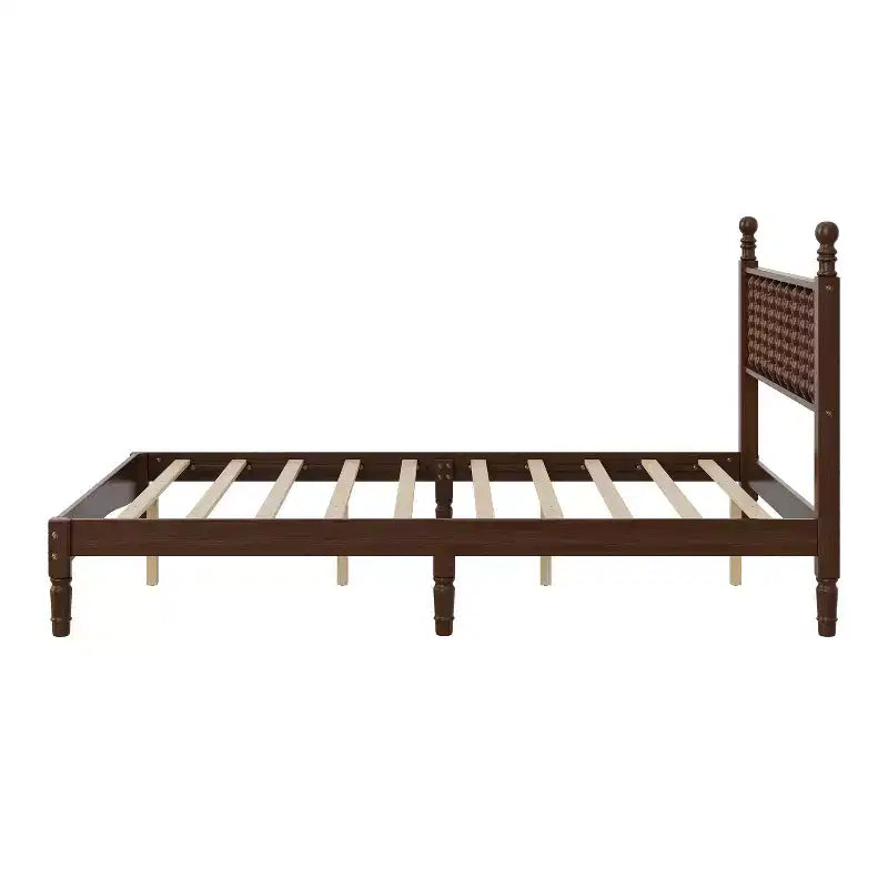 Lit plateforme rétro en bois avec tête de lit en forme de gourde