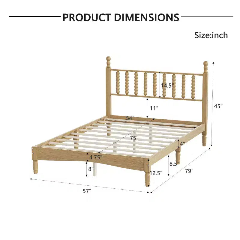 Retro Wooden Platform Bed with Gourd Shaped Headboard