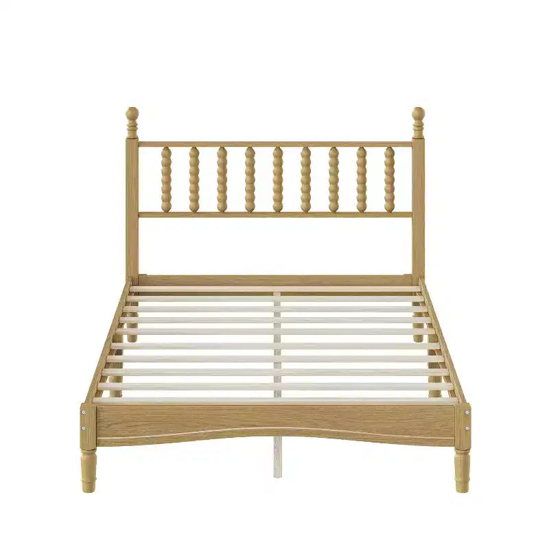 Retro Wooden Platform Bed with Gourd Shaped Headboard