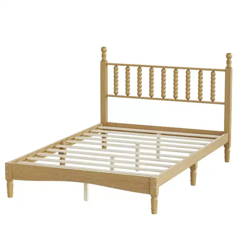 Retro Wooden Platform Bed with Gourd Shaped Headboard