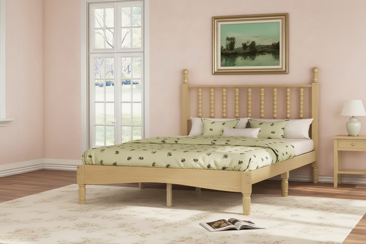 Luxystar Retro Wooden Platform Bed with Gourd Shaped Headboard