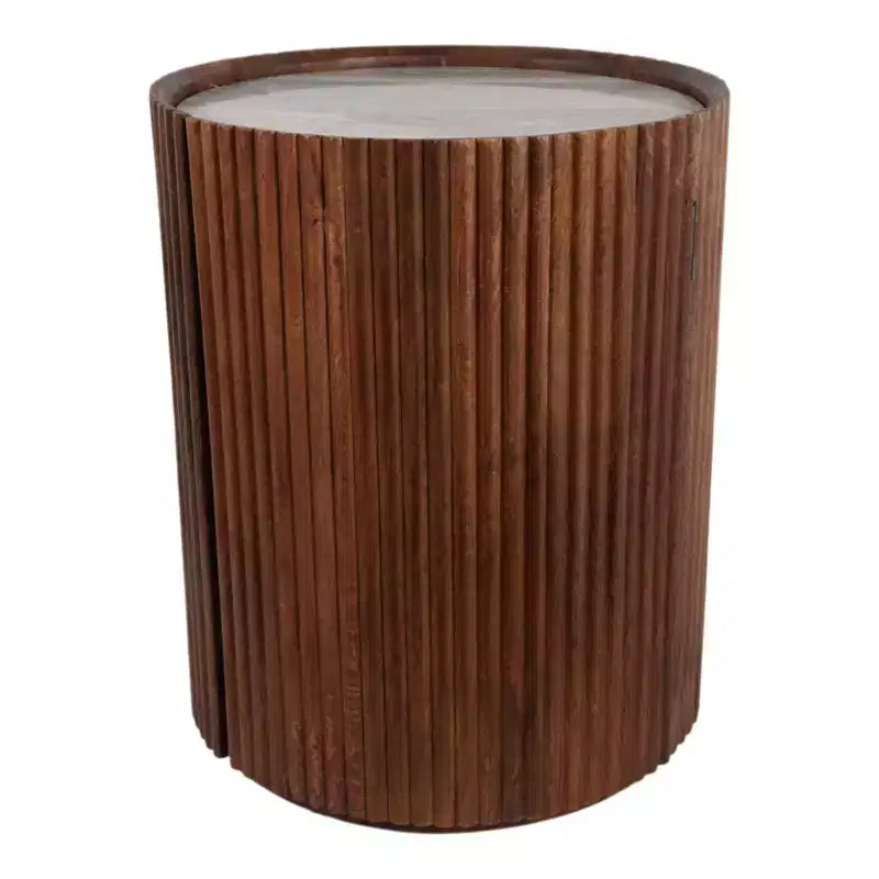Table d'appoint décorative en bois nervuré avec plateau en marbre et rangement - Petite table d'appoint pour la décoration de la chambre ou du salon