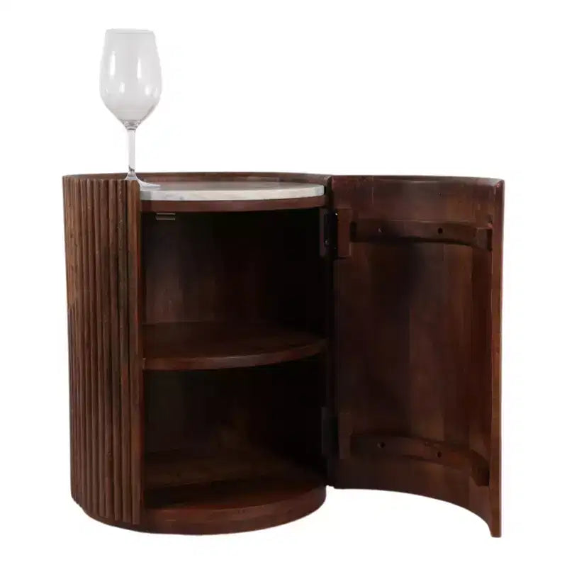 Table d'appoint décorative en bois nervuré avec plateau en marbre et rangement - Petite table d'appoint pour la décoration de la chambre ou du salon