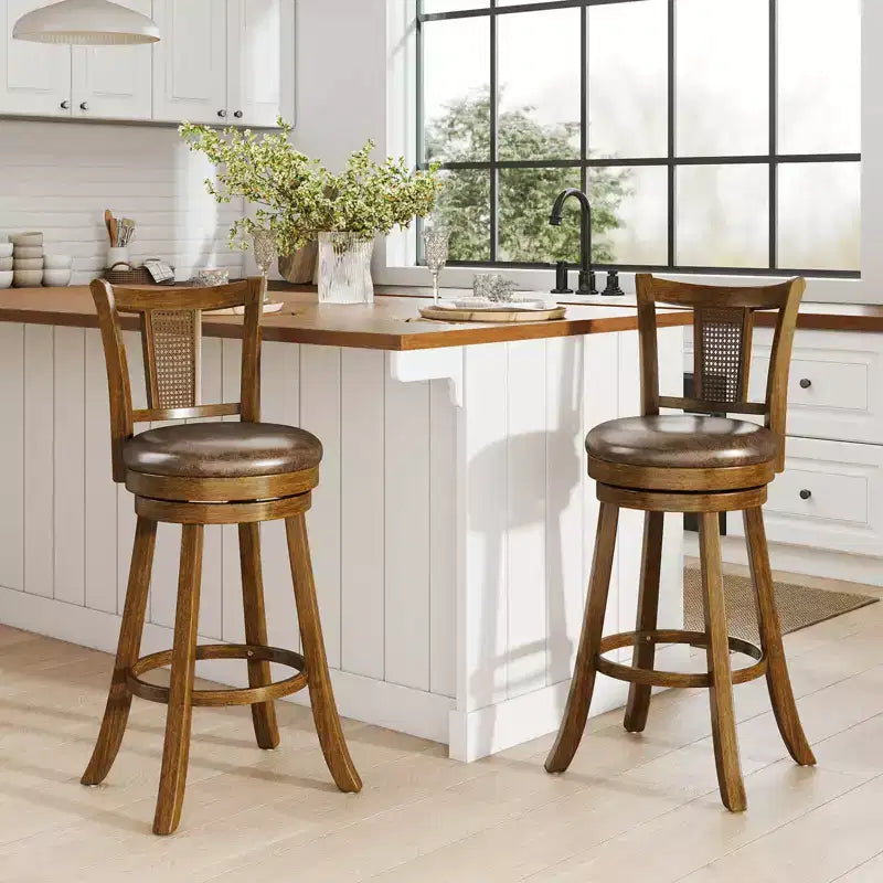 Set of 2/4 Bar Stools 30 Swivel Bar Chairs with PE Rattan Backrest & Footrest