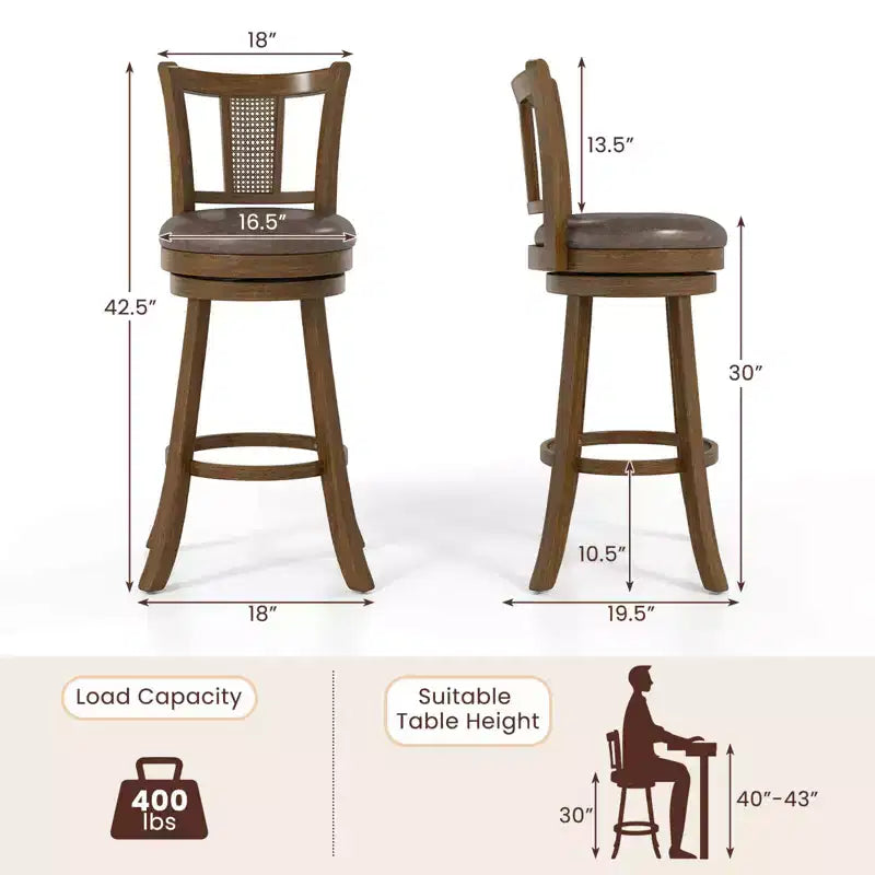Set of 2/4 Bar Stools 30 Swivel Bar Chairs with PE Rattan Backrest & Footrest