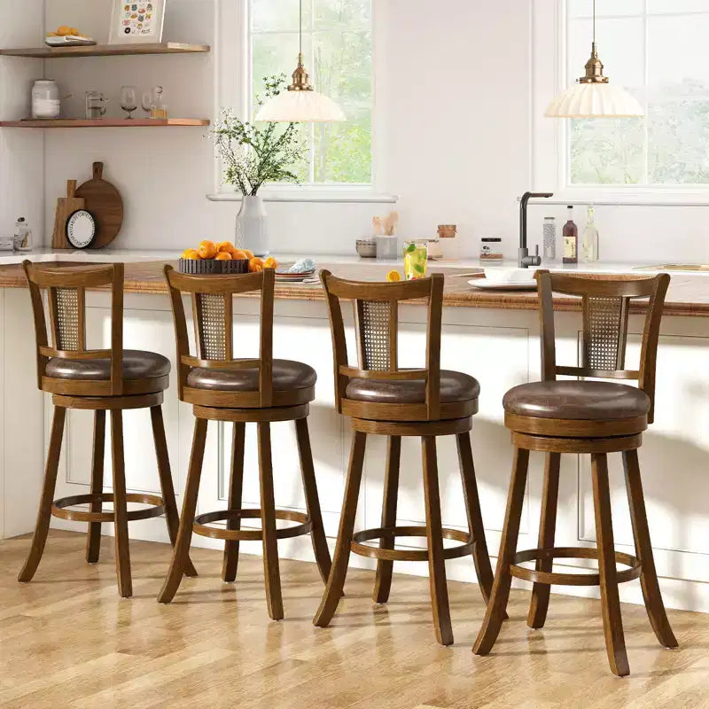 Set of 2/4 Bar Stools 30 Swivel Bar Chairs with PE Rattan Backrest & Footrest