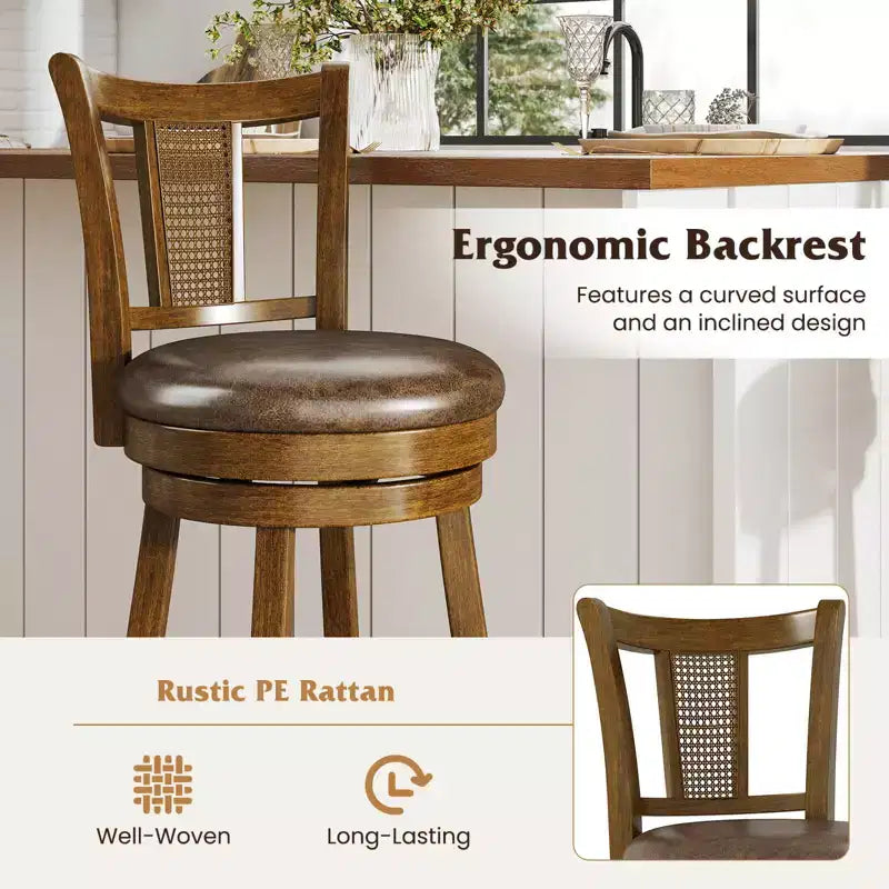 Lot de 2/4 tabourets de bar pivotants de 76 cm avec dossier en rotin synthétique et repose-pieds