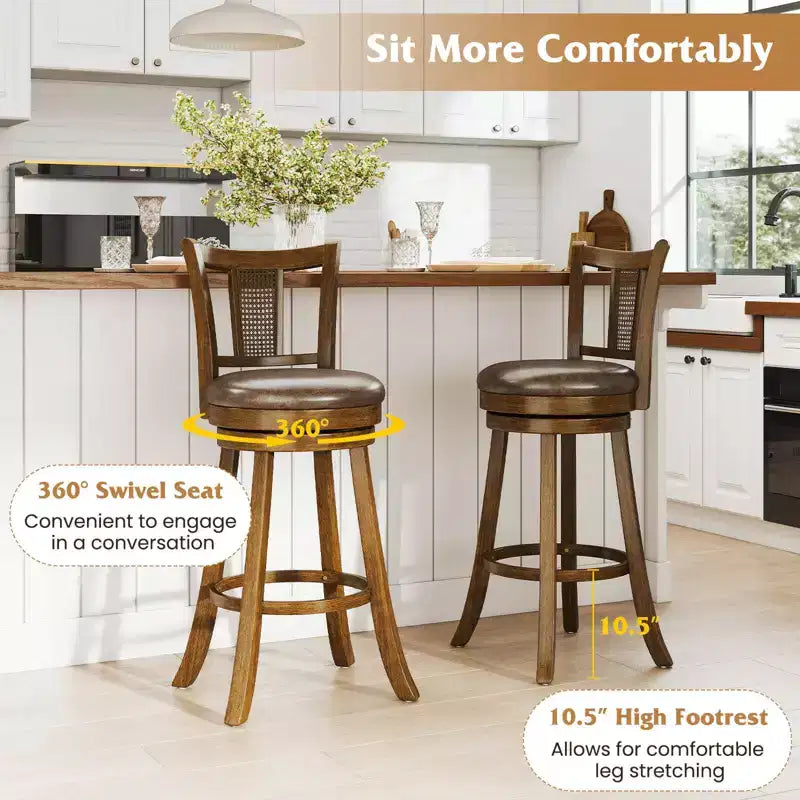 Lot de 2/4 tabourets de bar pivotants de 76 cm avec dossier en rotin synthétique et repose-pieds