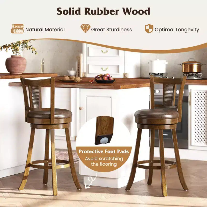 Lot de 2/4 tabourets de bar pivotants de 76 cm avec dossier en rotin synthétique et repose-pieds