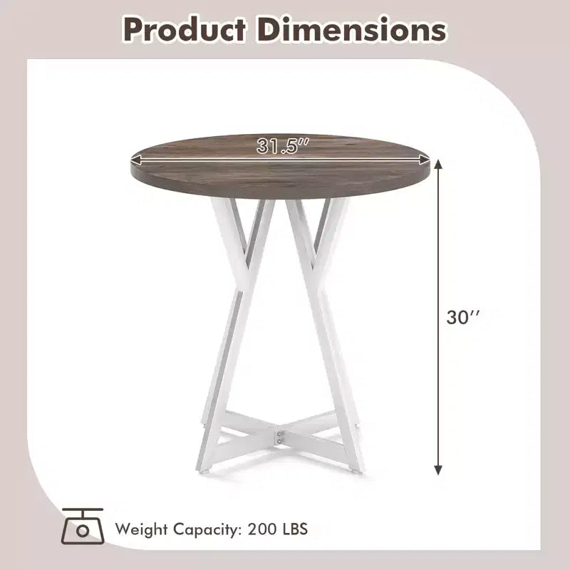 31.5 Inch Round Dining Table for 2-4 Thick Wooden Tabletop Metal Pedestal Base