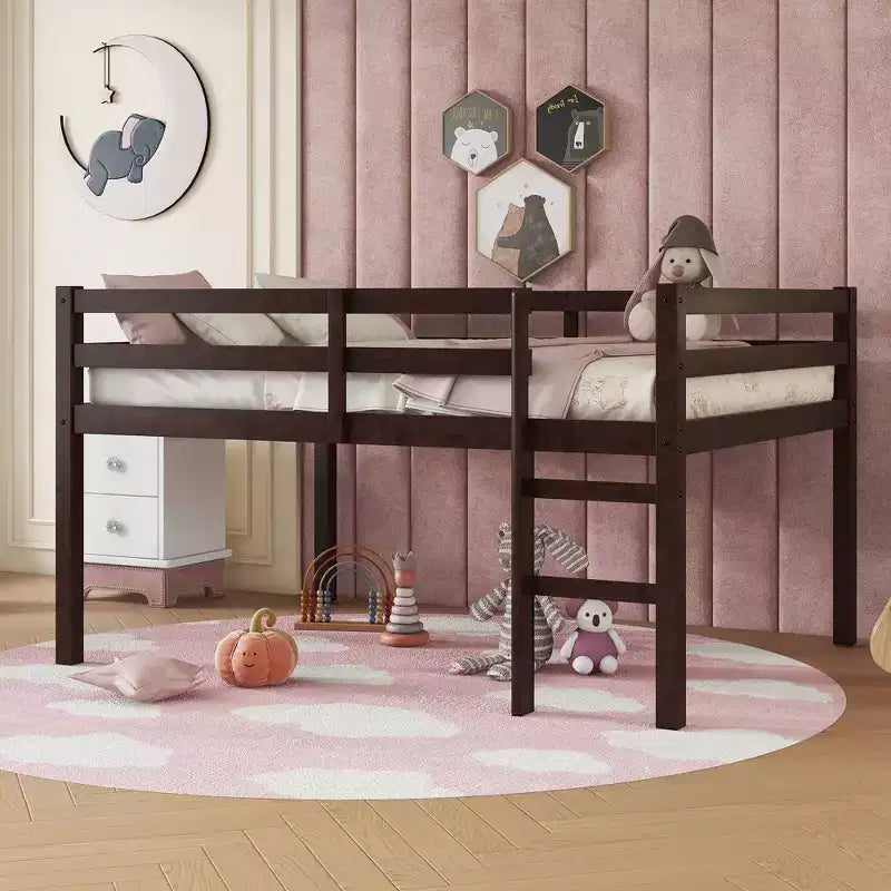 Twin Bunk Bed Kid-Friendly Safety Rail Solid Pine Wood