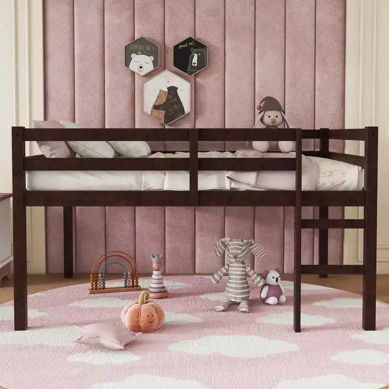 Twin Bunk Bed Kid-Friendly Safety Rail Solid Pine Wood