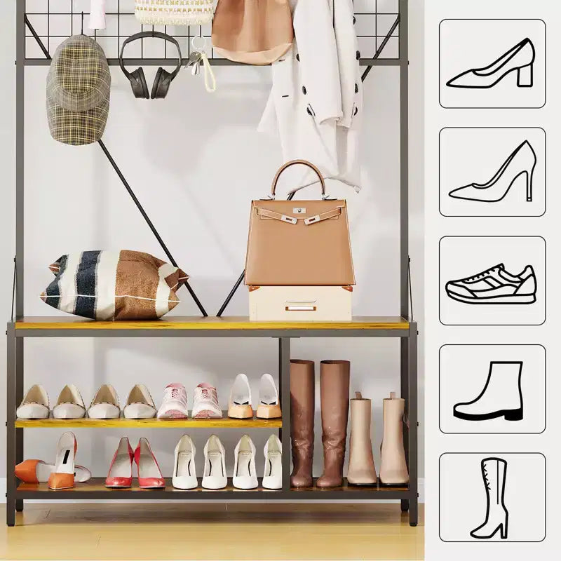 Freestanding Metal Garment Rack - Heavy Duty Clothes Rack and Wardrobe Organizer for Bedroom, Entryway and Closet