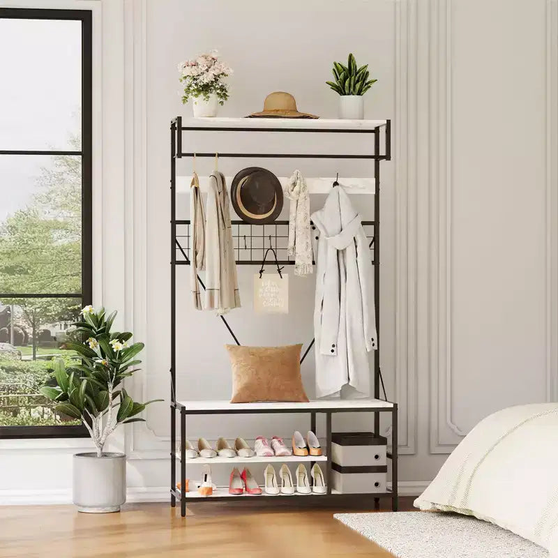 Freestanding Metal Garment Rack - Heavy Duty Clothes Rack and Wardrobe Organizer for Bedroom, Entryway and Closet