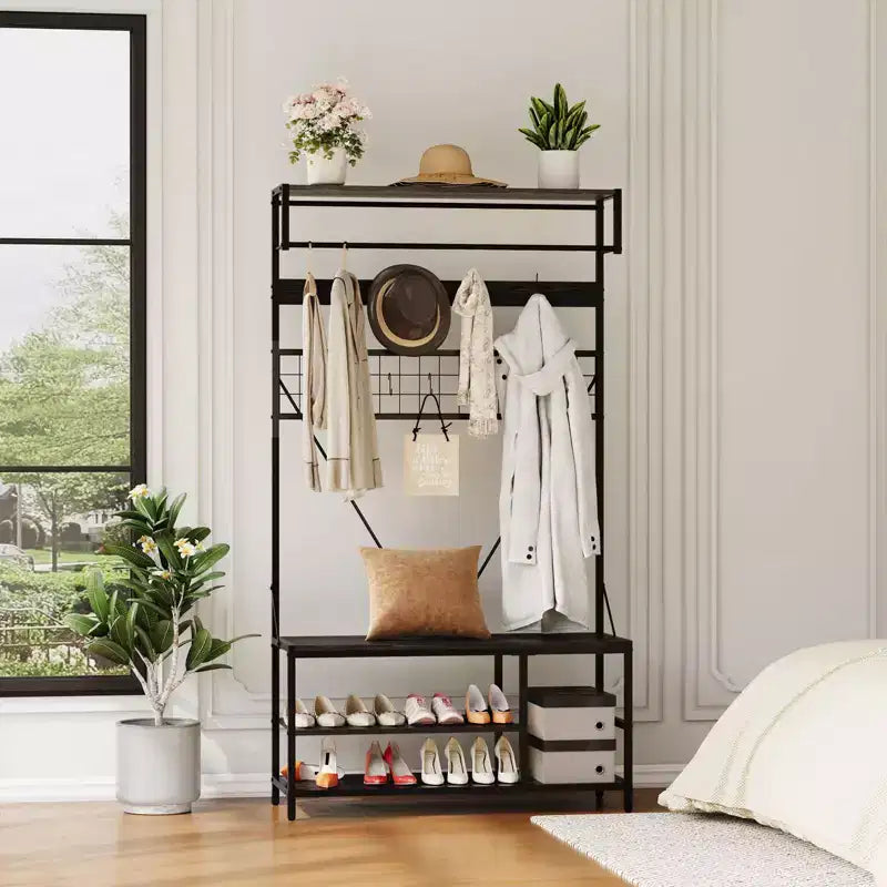 Freestanding Metal Garment Rack - Heavy Duty Clothes Rack and Wardrobe Organizer for Bedroom, Entryway and Closet
