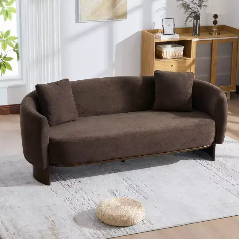 81'' Modern Boucle Upholstered 3-Seater Sofa with Wooden Base and Pillows