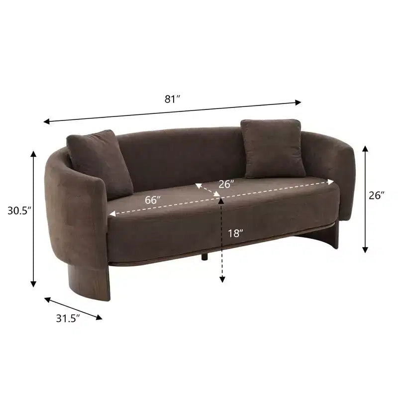 81'' Modern Boucle Upholstered 3-Seater Sofa with Wooden Base and Pillows