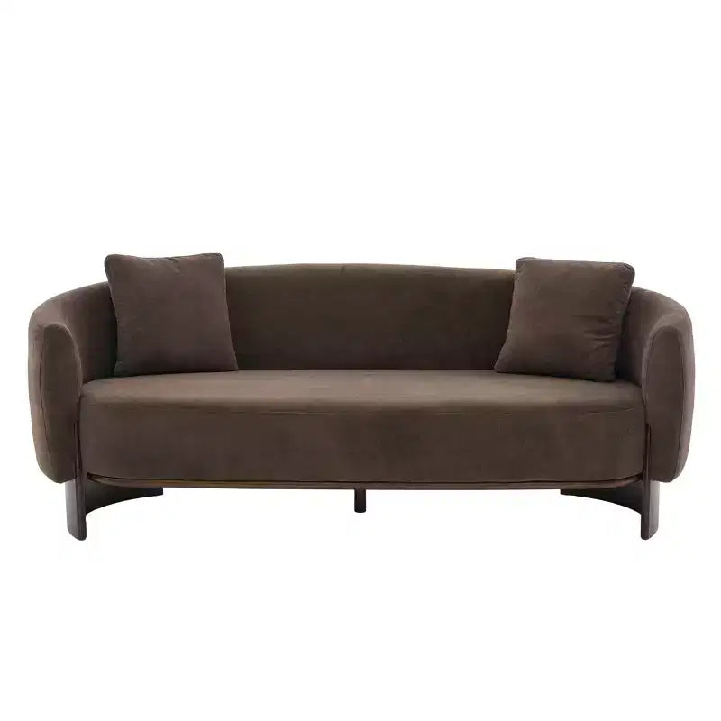 81'' Modern Boucle Upholstered 3-Seater Sofa with Wooden Base and Pillows