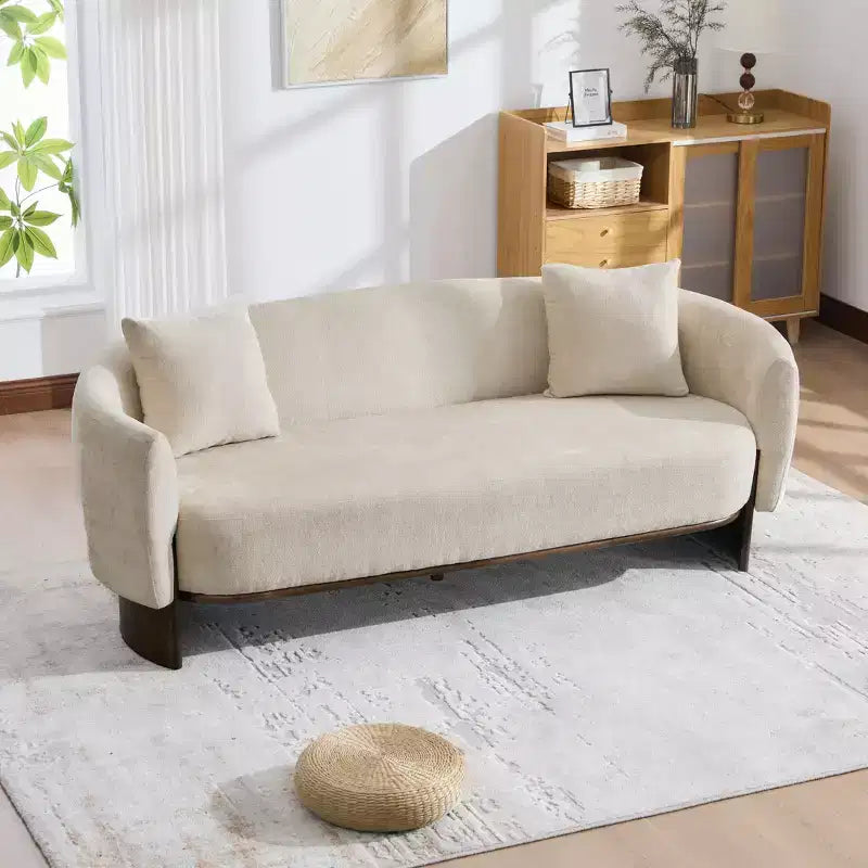 81'' Modern Boucle Upholstered 3-Seater Sofa with Wooden Base and Pillows