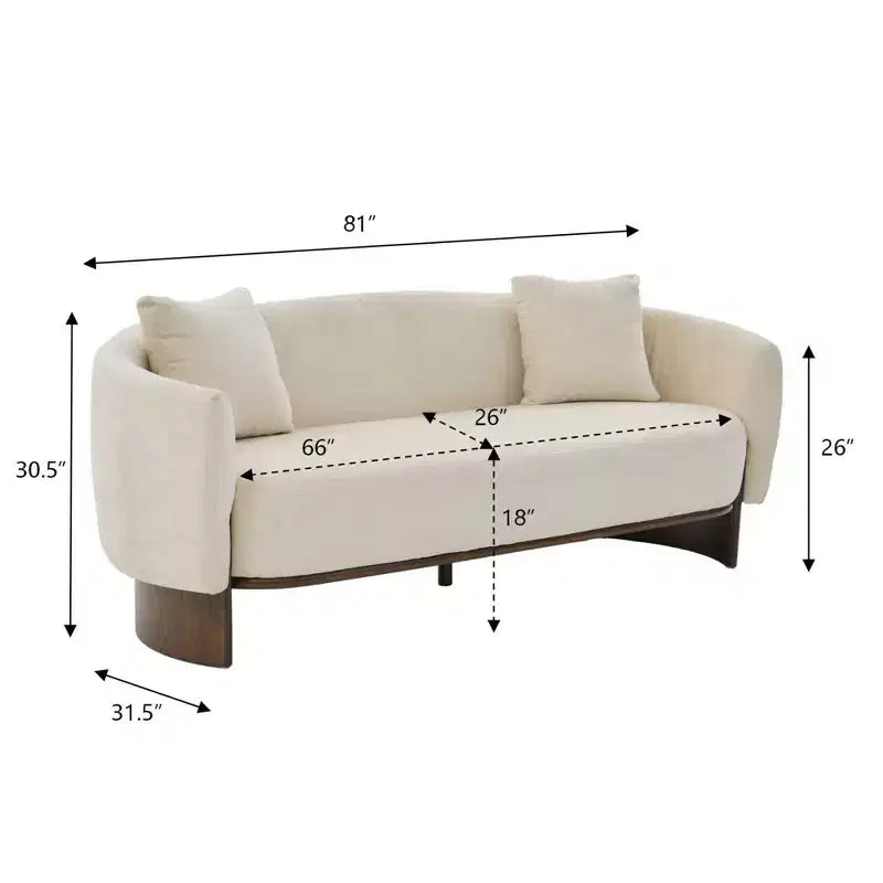 81'' Modern Boucle Upholstered 3-Seater Sofa with Wooden Base and Pillows