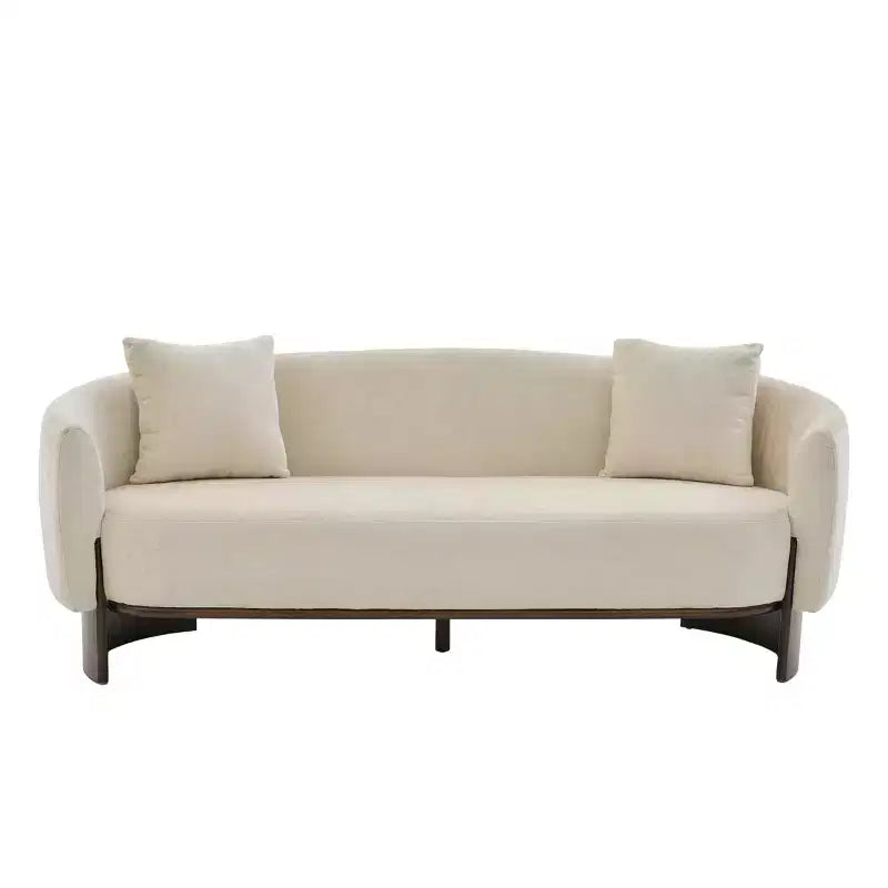 81'' Modern Boucle Upholstered 3-Seater Sofa with Wooden Base and Pillows