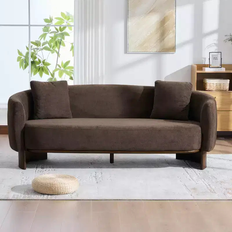 81'' Modern Boucle Upholstered 3-Seater Sofa with Wooden Base and Pillows