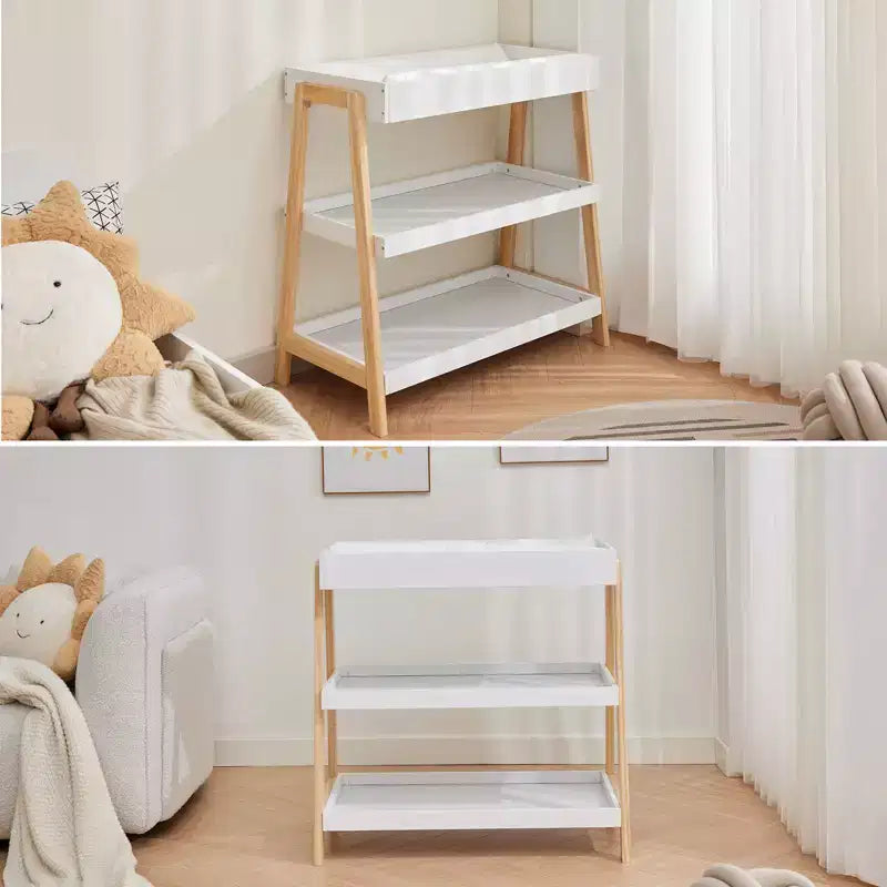 Table à langer avec matelas imperméable, meuble à langer moderne et portable avec 2 étagères de rangement pour nouveau-nés